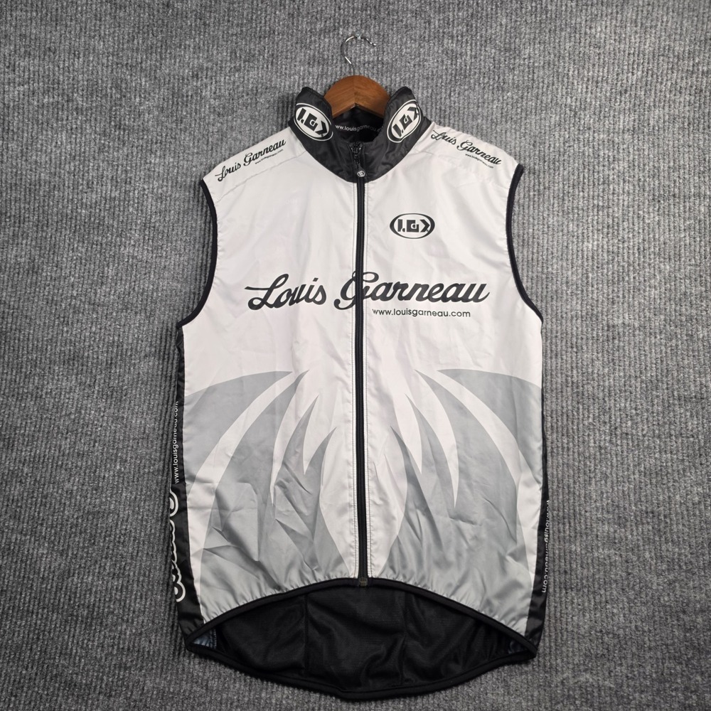Louis Garneau Cycling Vest Mens XL White Black Mesh Back Spellout Y2K Gorpcore
